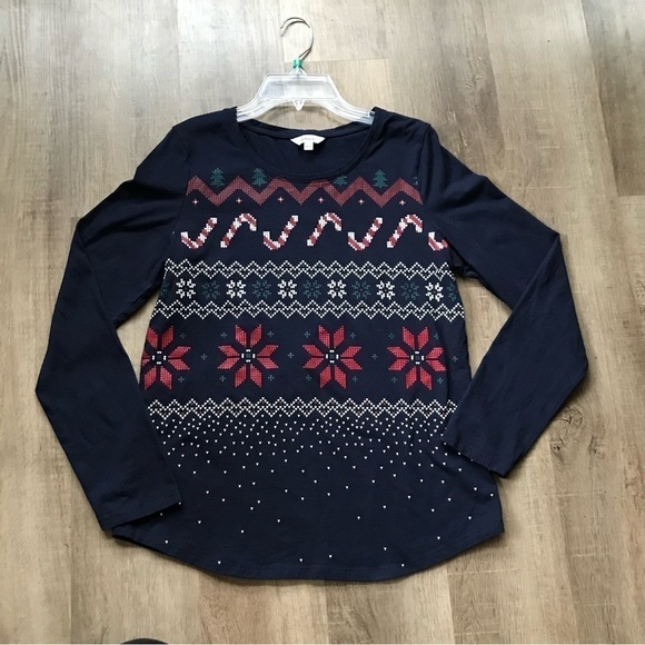 Womens long sleeve holiday pattern tshirt candy canes size medium - Picture 5 of 5